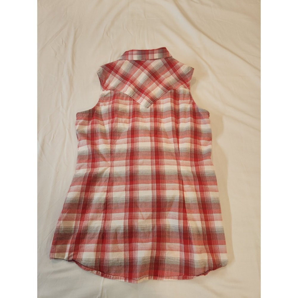 Wrangler Retro Women's Red Flannel Pearl Snap Button Sleeveless Shirt Size L - Picture 7 of 9
